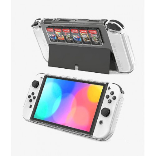 DOBE Protective Case for Switch OLED Model with Game Card Storage, Hard Plastic PC Cover for Nintendo Switch OLED Model Joycon Controller, Shockproof Protector with NS OLED Model (Transparent)
